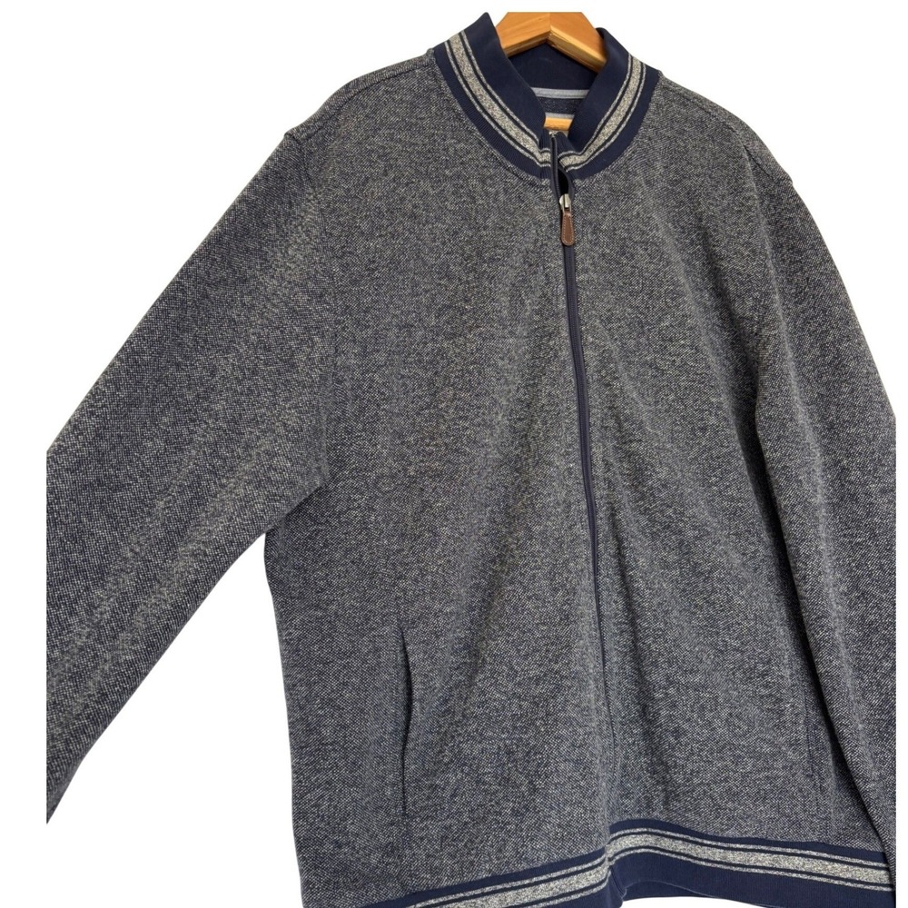 Jos. A. Bank‎ Men's Full Zip Bomber Jacket XXL Navy Blue Textured Knit Casual